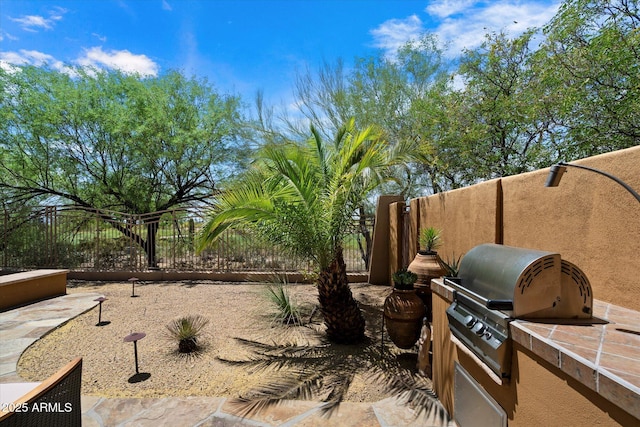 view of patio / terrace featuring fence private yard, area for grilling, and a grill