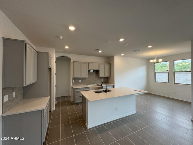 24066 N 162nd Ln, Surprise, AZ 85387 - kitchen with a sink, gray cabinets, recessed lighting, and backsplash
