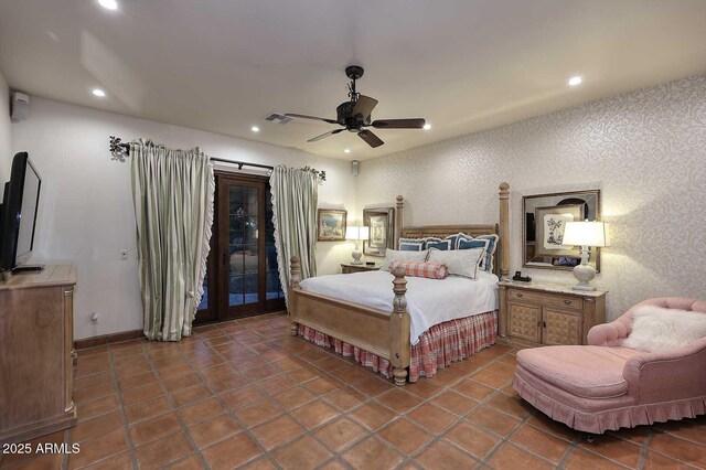 2041 W Hemlock Way, Chandler, AZ 85248 - bedroom featuring access to exterior, recessed lighting, a ceiling fan, and baseboards