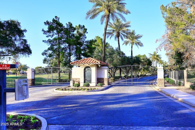 2041 W Hemlock Way, Chandler, AZ 85248 - view of asphalt road with a gate, curbs, a gated entry, and sidewalks