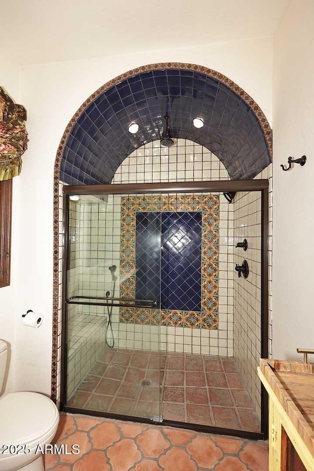 2041 W Hemlock Way, Chandler, AZ 85248 - full bath featuring a shower stall, toilet, tile patterned floors, and vanity