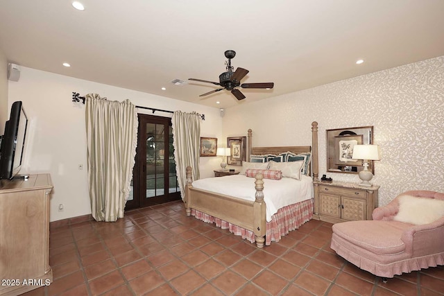 2041 W Hemlock Way, Chandler, AZ 85248 - bedroom with access to outside, recessed lighting, ceiling fan, and baseboards