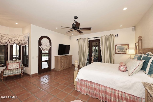 2041 W Hemlock Way, Chandler, AZ 85248 - tiled bedroom with recessed lighting, ceiling fan, and baseboards