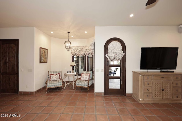 2041 W Hemlock Way, Chandler, AZ 85248 - entryway with recessed lighting, baseboards, tile patterned floors, and a chandelier