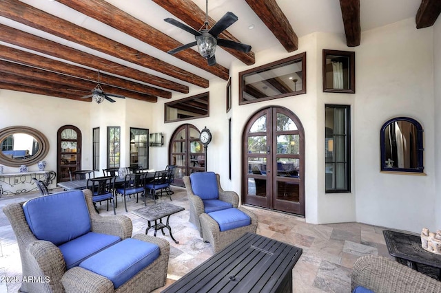 2041 W Hemlock Way, Chandler, AZ 85248 - view of patio / terrace featuring french doors, a ceiling fan, an outdoor living space, and outdoor dining space