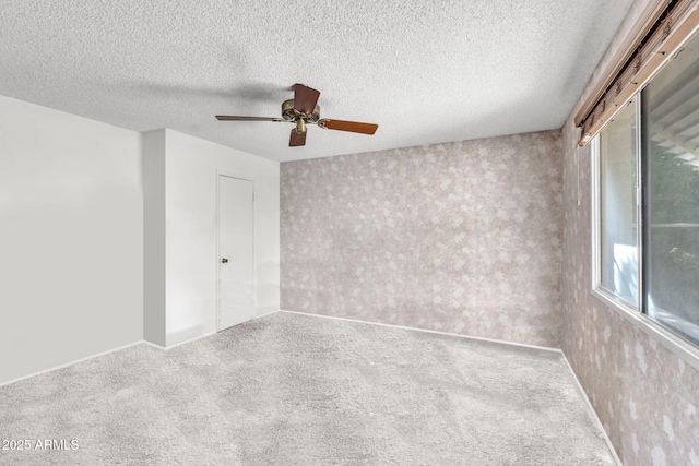 carpeted empty room featuring a textured ceiling and baseboards