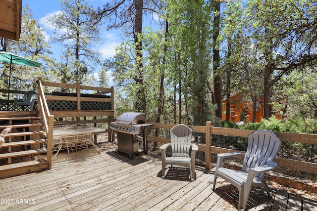 4511 N Ponderosa Dr, Pine, AZ 85544 - wooden deck with grilling area and stairs