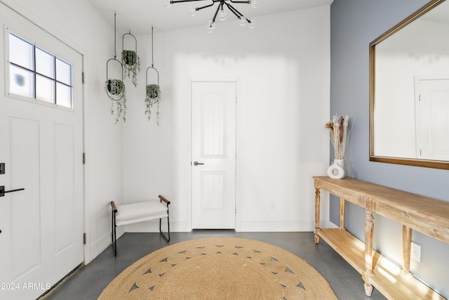 entrance foyer with an inviting chandelier