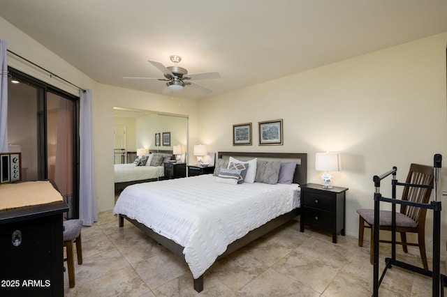 bedroom featuring a closet and a ceiling fan