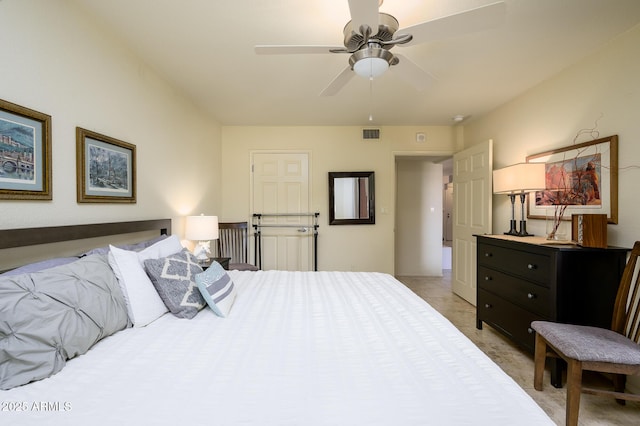 bedroom featuring visible vents and a ceiling fan