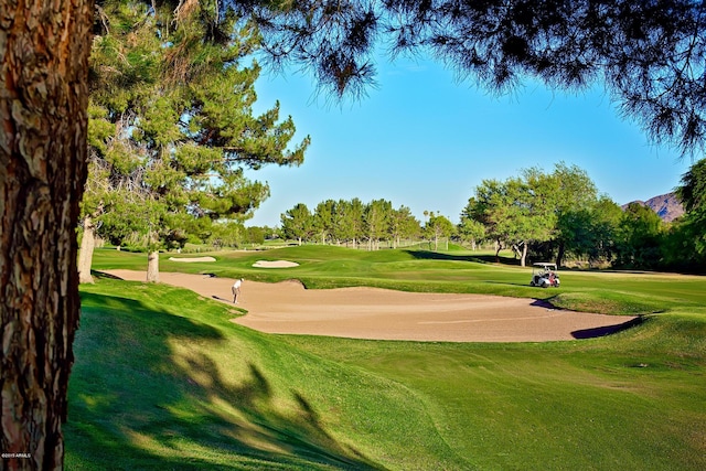 view of property's community with a yard and golf course view