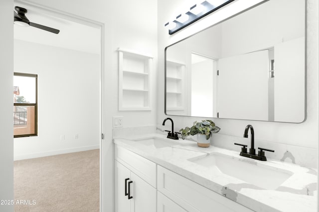 bathroom with vanity and ceiling fan