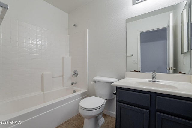 full bathroom with shower / tub combination, vanity, toilet, and tile patterned floors