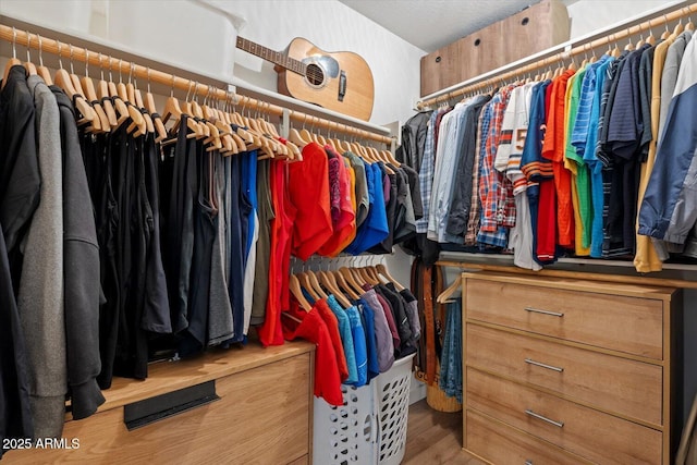 walk in closet with hardwood / wood-style floors