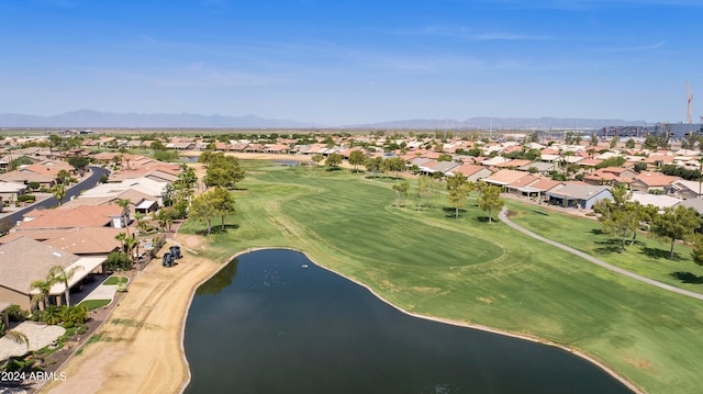 bird's eye view with a water and mountain view