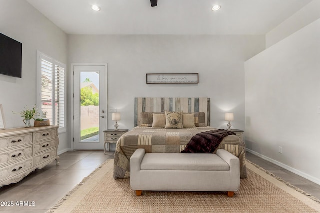 1884 E Stephens Dr, Tempe, AZ 85283 - bedroom featuring access to outside, multiple windows, recessed lighting, light tile patterned flooring, and baseboards