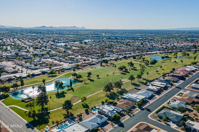 bird's eye view featuring a water and mountain view