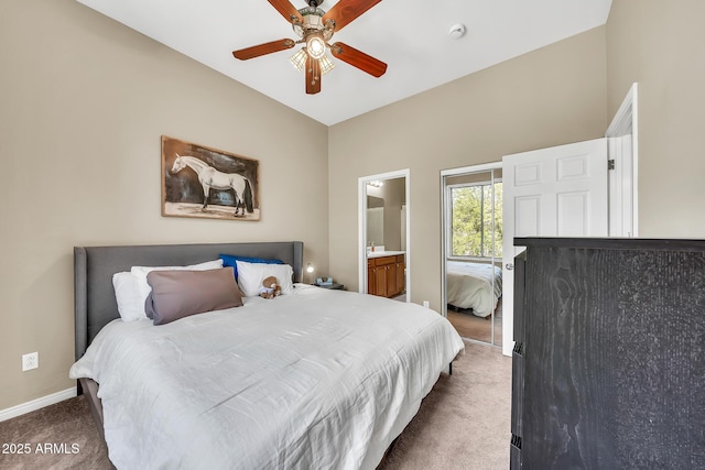 3131 E Legacy Dr Unit 1032, Phoenix, AZ 85042 - carpeted bedroom with baseboards, ensuite bath, and a ceiling fan