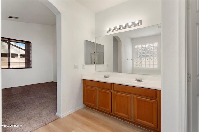 bathroom with vanity and wood-type flooring