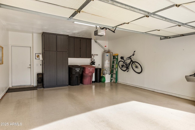 garage featuring a garage door opener and gas water heater