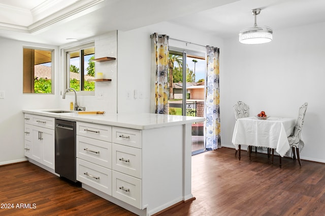 kitchen featuring white cabinets, dishwasher, a wealth of natural light, and sink