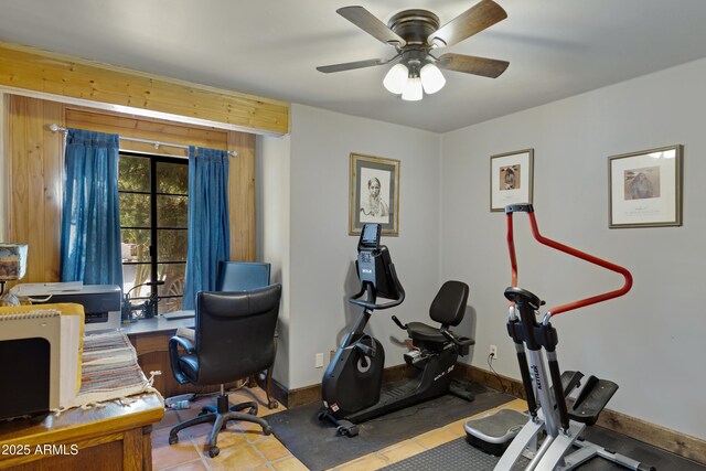 21230 S 156th St, Gilbert, AZ 85298 - workout room featuring a ceiling fan, tile patterned flooring, and baseboards