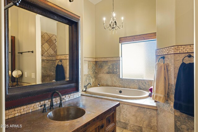 21230 S 156th St, Gilbert, AZ 85298 - full bathroom featuring a garden tub, a chandelier, and vanity