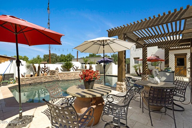 21230 S 156th St, Gilbert, AZ 85298 - fenced backyard featuring outdoor dining space, a pergola, and a patio area