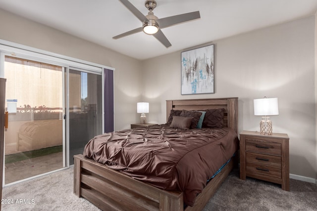 carpeted bedroom with a closet and ceiling fan