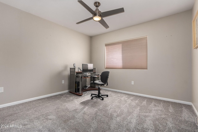 office with ceiling fan and carpet