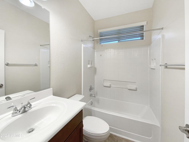 full bathroom with tile patterned flooring, shower / bathing tub combination, vanity, and toilet