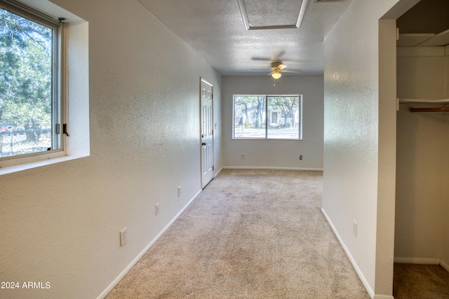 hallway featuring light colored carpet and plenty of natural light