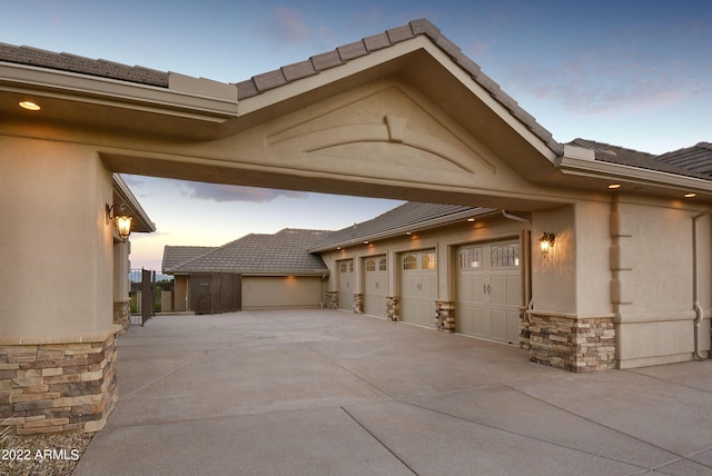 exterior space with a garage