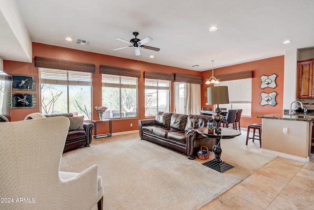 3660 S Golden Eye Ln, Gold Canyon, AZ 85118 - living room with baseboards, ceiling fan, visible vents, and recessed lighting