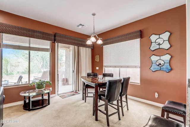 3660 S Golden Eye Ln, Gold Canyon, AZ 85118 - dining area featuring baseboards, visible vents, and light colored carpet