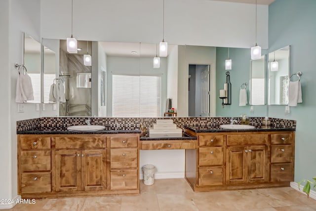 3660 S Golden Eye Ln, Gold Canyon, AZ 85118 - bathroom with vanity, tasteful backsplash, and walk in shower