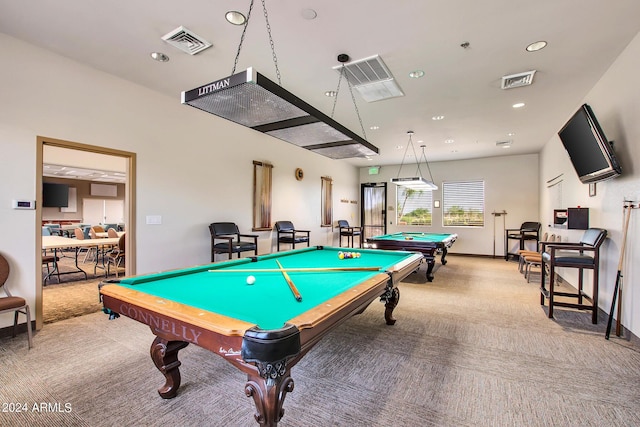 recreation room with billiards and carpet flooring