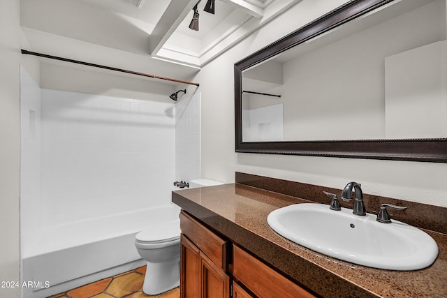 full bathroom with tile patterned floors, vanity, toilet, and shower / bathtub combination