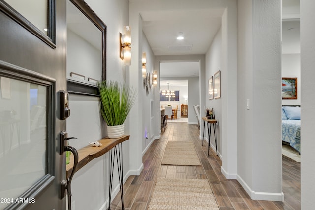 hall featuring dark hardwood / wood-style floors