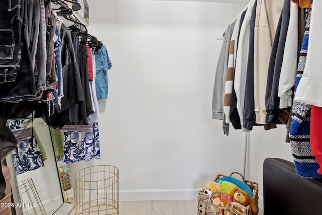 walk in closet with wood-type flooring