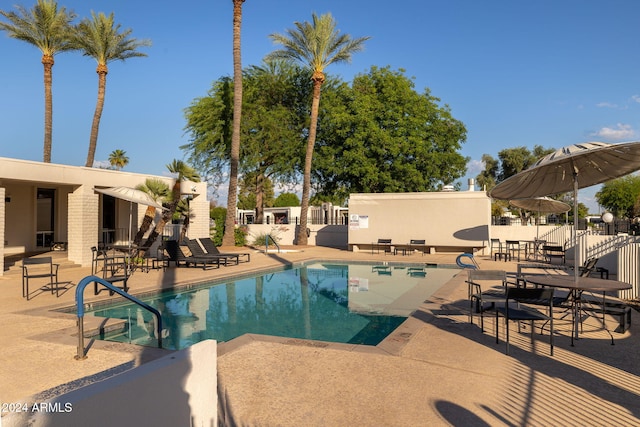 view of swimming pool with a patio