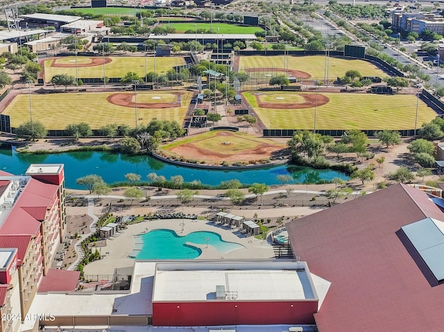 aerial view with a water view