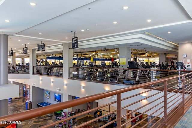 gym with visible vents and recessed lighting