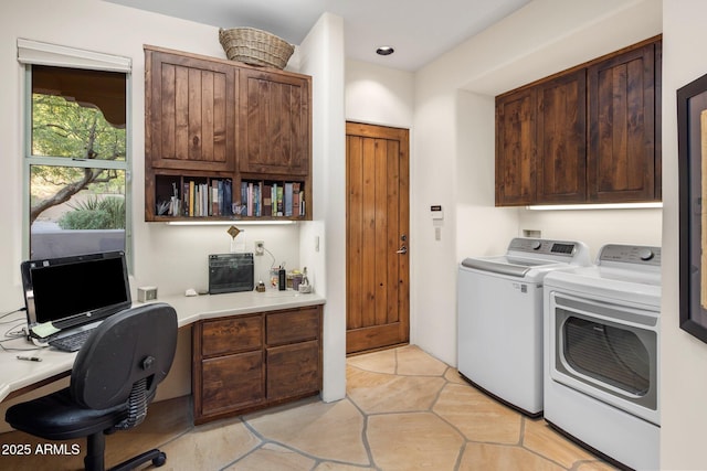 6001 E Restin Rd, Cave Creek, AZ 85331 - clothes washing area featuring cabinet space, independent washer and dryer, and light tile patterned floors