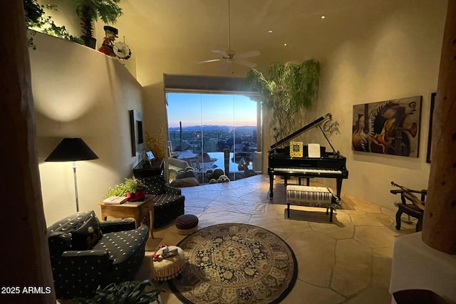 6001 E Restin Rd, Cave Creek, AZ 85331 - living room featuring a high ceiling and ceiling fan