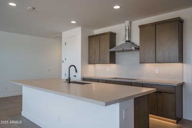 7956 W Griswold Rd, Peoria, AZ 85345 - kitchen featuring extractor fan, a sink, backsplash, recessed lighting, and dark brown cabinets