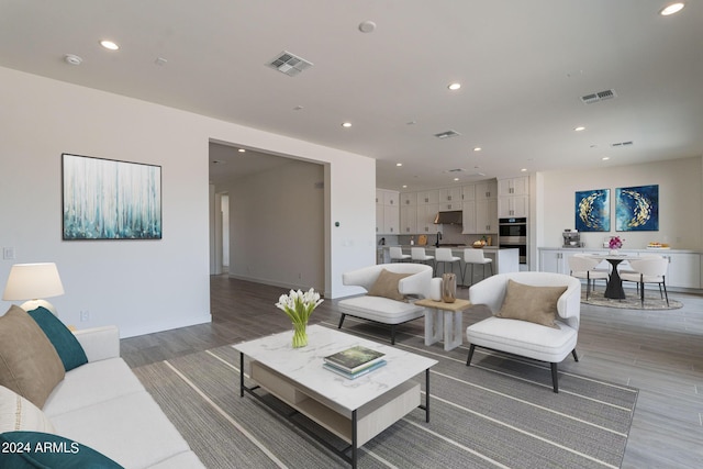 living room with light wood-type flooring