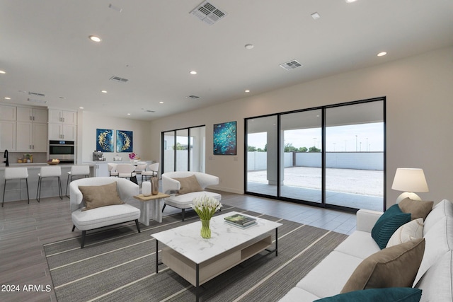 living room with hardwood / wood-style floors