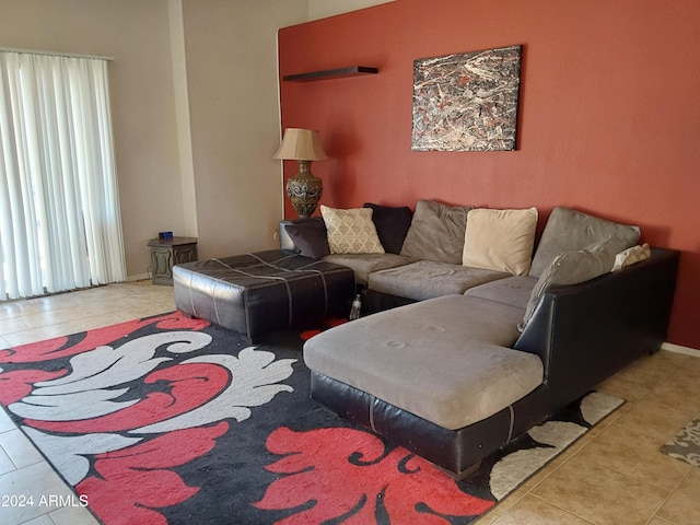 living room featuring light tile patterned flooring