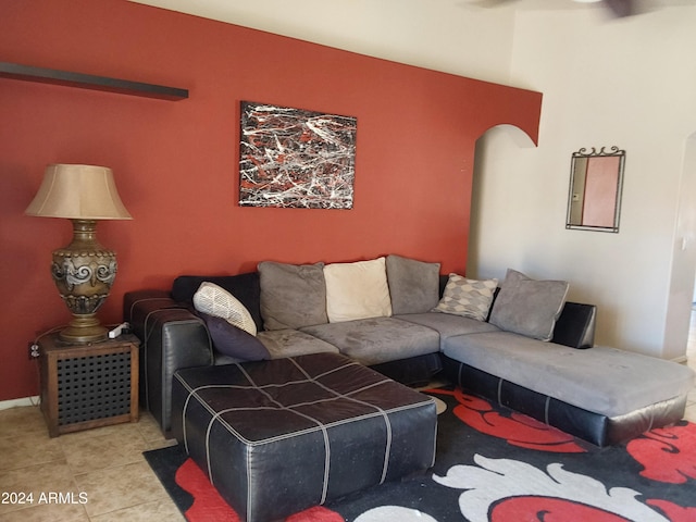 living room featuring light tile patterned floors